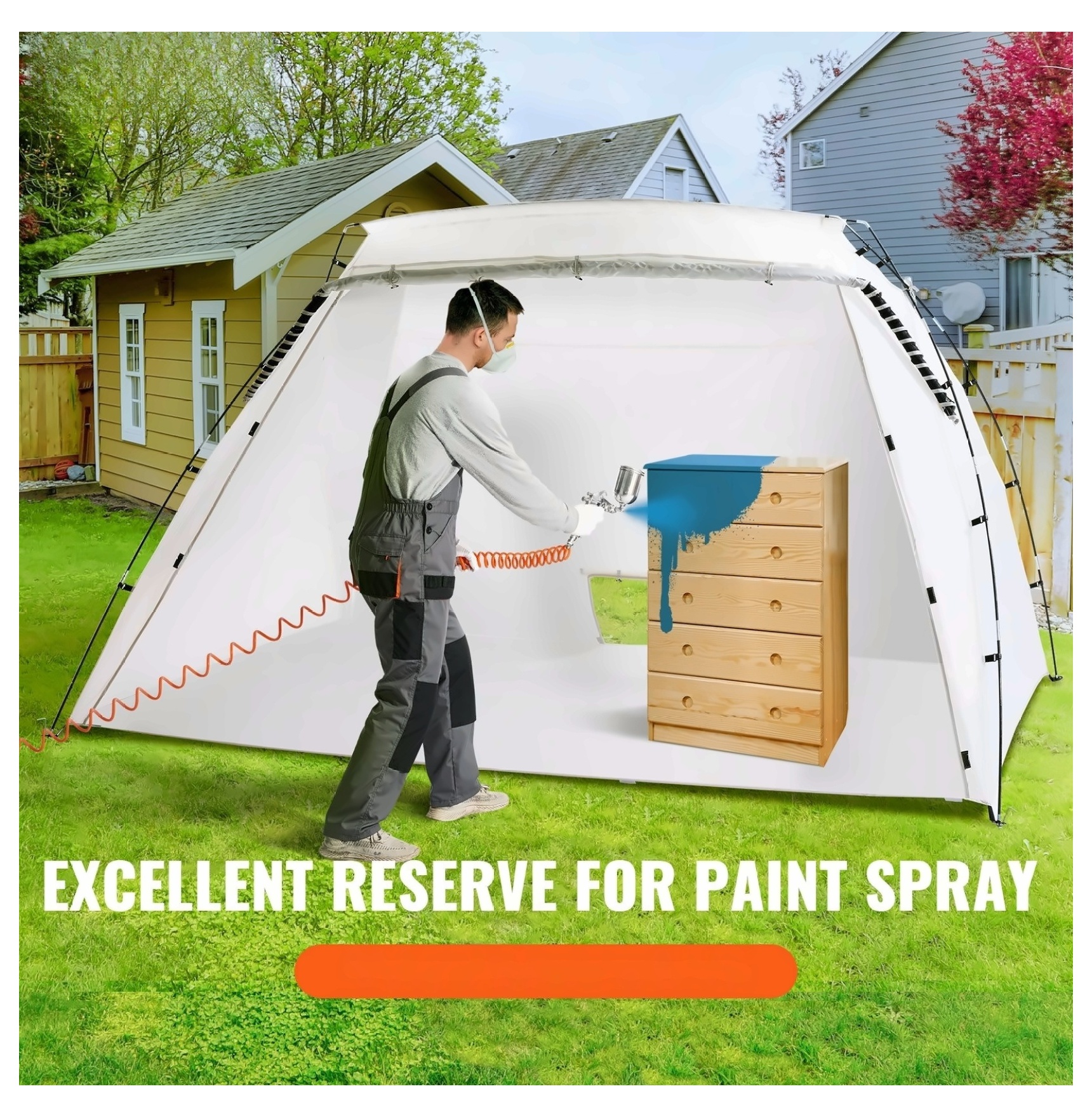 Portable Paint Booth 10x7x6ft, Spray Paint Tent with Floor & Mesh Screen