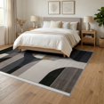 thumbnail image 3 of ODIKA 6'x9' Washable Area Rug Dirt Trapper Abstract Herringbone Minimalist Stripe Frame Trapping for Dining Room, Under Table, Office Décor, Non-Slip Chair-Friendly, 3 of 7