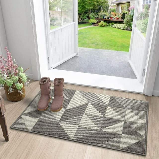 Felpudo de interior para entrada, alfombra de entrada absorbente antideslizante, 50 x 80 cm, alfombra de piso gris con diseño de perfil bajo para interiores y exteriores