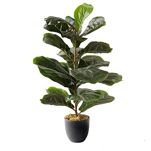 Royal Imports Artificial Fiddle Leaf Plant, Life-Like Ficus Faux Fig Tree, Dark Green in Decorative Planter - 28" Tall