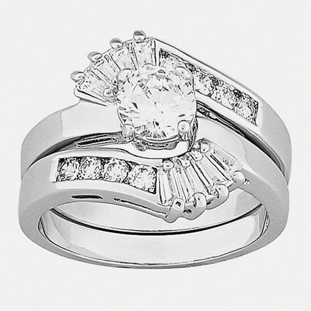 2.55 Carat T.G.W. Brilliant CZ and Baguette Silver-Tone Bridal Set