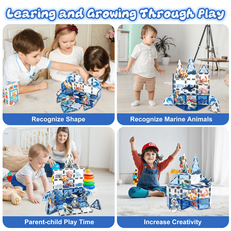 FunMagic Magnet Tiles Marine Animal Building Blocks, 5 Figures