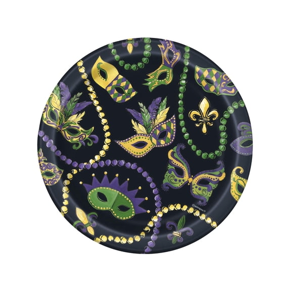 Mardi Gras Masks and Beads 7" Dessert Cake Plates 8 ct