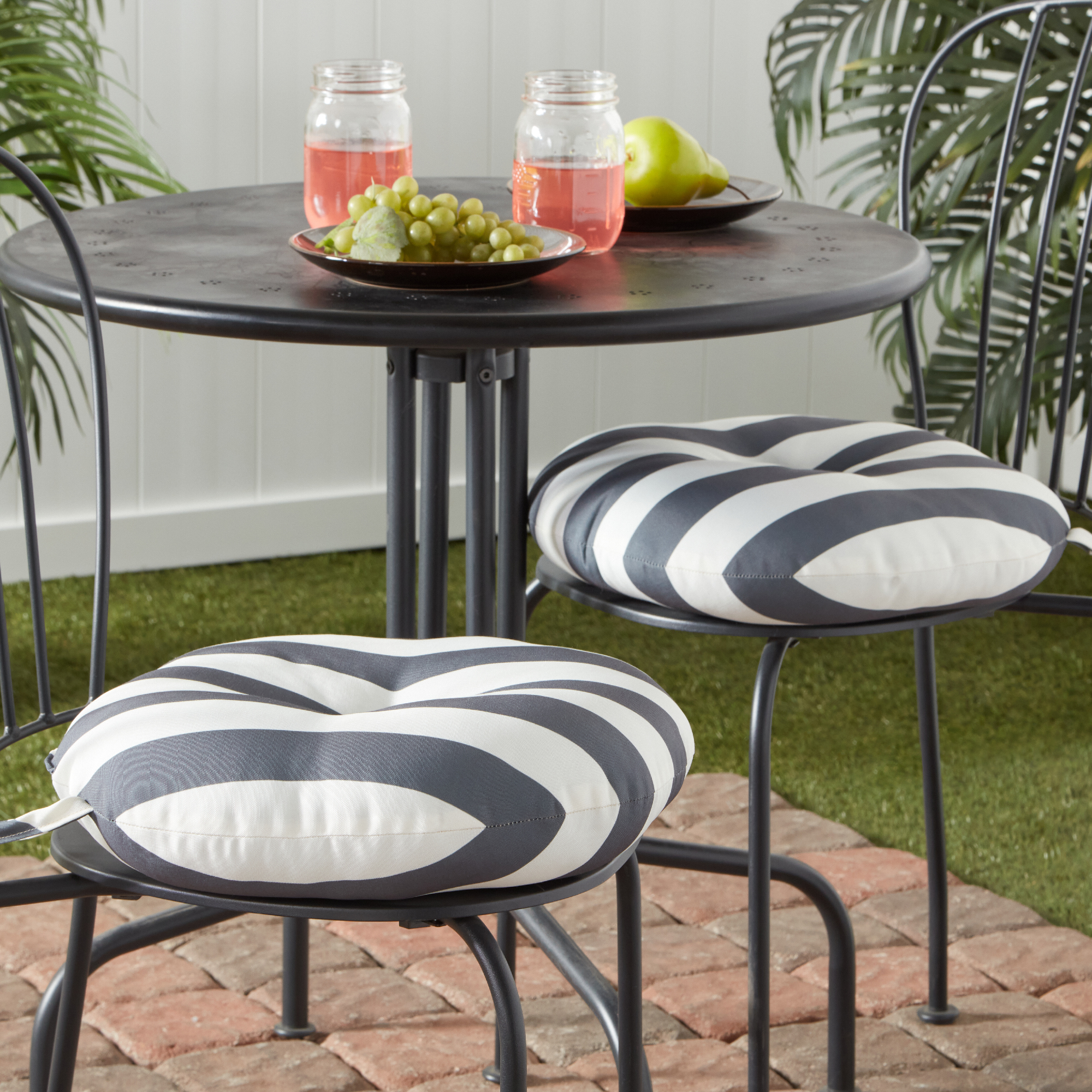 Greendale Home Fashions Canopy Stripe Gray 15 in. Round Outdoor Reversible Bistro Seat Cushion (Set of 2) - image 3 of 6