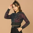 thumbnail image 2 of INSPIRE CHIC Women's Sequin Sparkle Zipper Cropped Bomber Jacket, 2 of 6