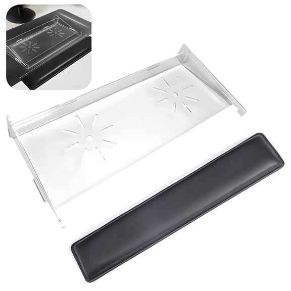 Transparent Acrylic Computer Keyboard Stand With Black Wrist Pad Set