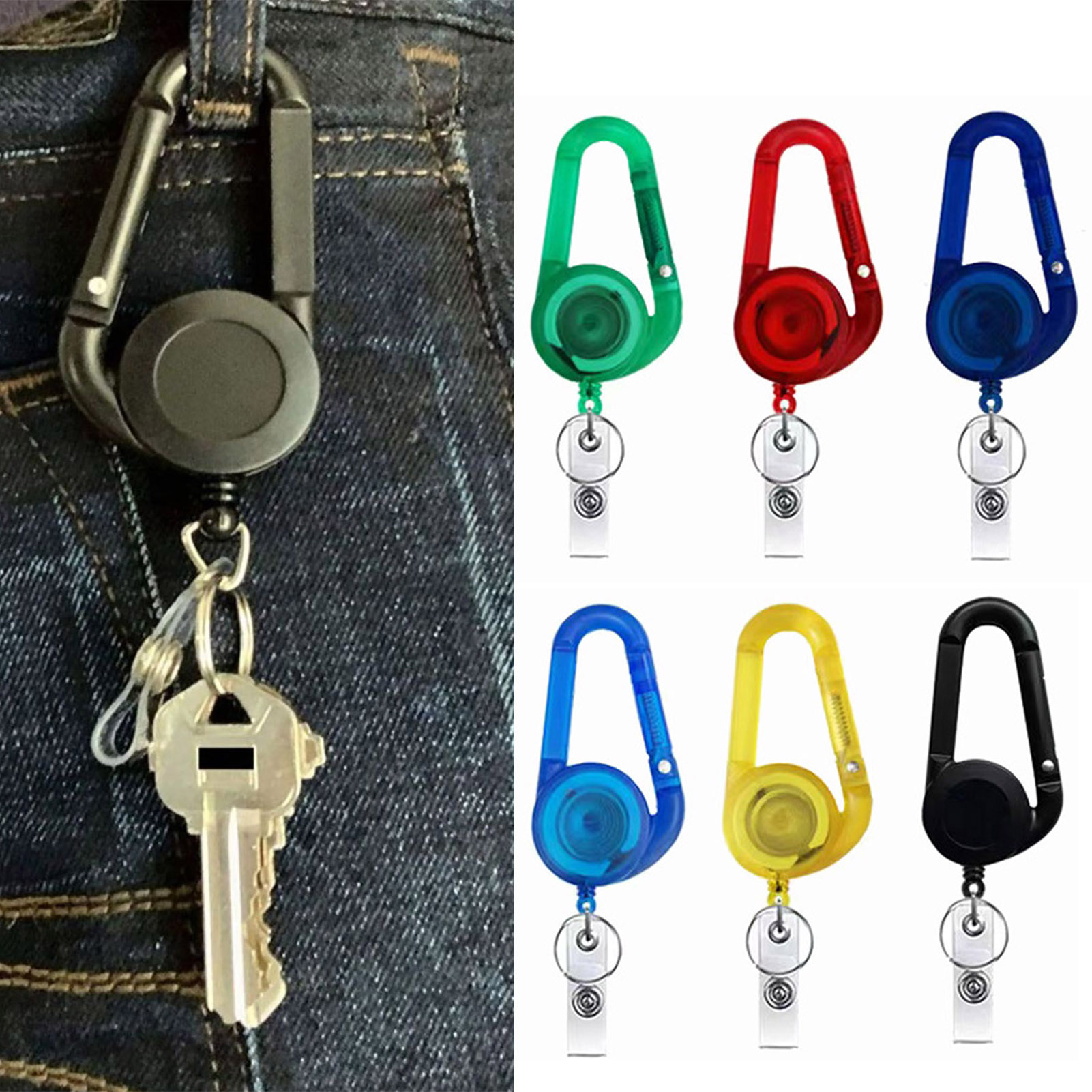 Porte-badge avec Mousqueton Clip Léger Portable Largement Utilisé Porte-Badge Rétractable Porte-Clés