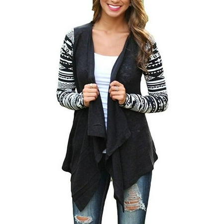 Womens Plus Size Long Sleeve Irregular Shawl Drape Open Front Cardigans Size M Black