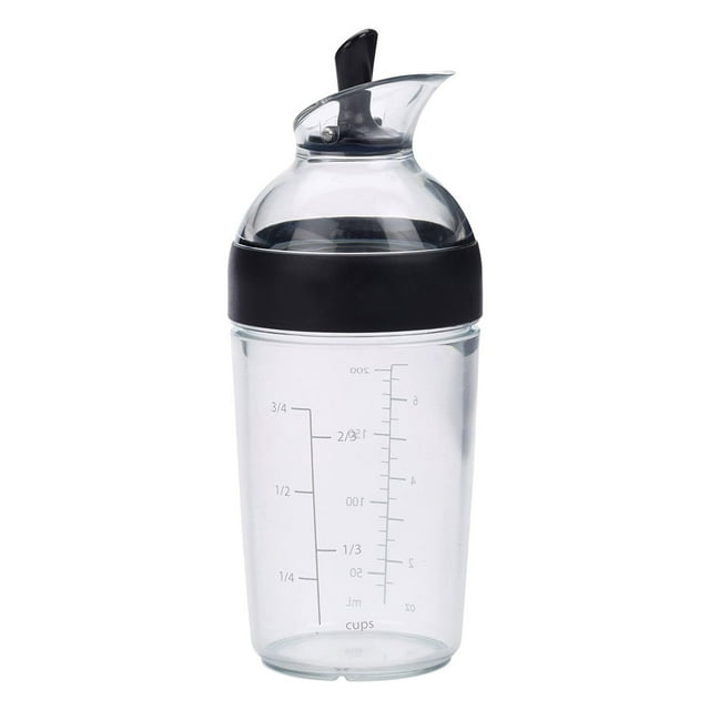 Salad Shaker Container Bottle Universal Manual Sauces Mixer Juice Mixing Bottle Resistant 8.4with Measurement - black