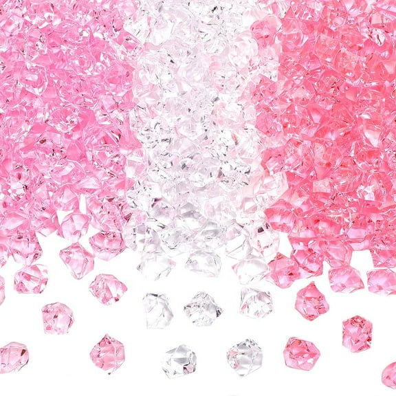 300Pcs 3 Colors Vase Filler Pink Ice Decor Filler Acrylic Transparent Nugget Diamond Ice Rock Cube Imitation Gems No Hole Crystals Fillers for Vase Party Home Centerpieces DecorPink