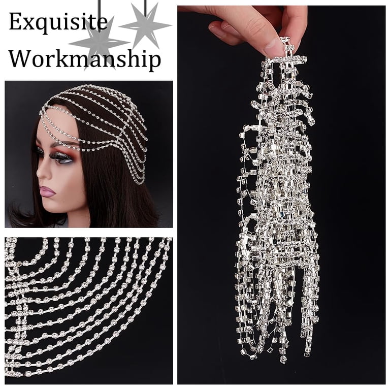 Crystal Cap Headpiece 1920s Flapper Head Chain Rhinestone  display picture 3