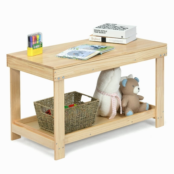 Infans Wood Kids Activity Play Table Block Table Multifunction W/Storage Natural
