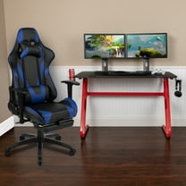 EMMA   OLIVER Gaming Bundle, Cup Headphone Desk & Reclining Footrest Chair, LeatherSoft, Blue