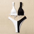 thumbnail image 2 of Conjunto de bikini de malla con Push-Up para mujer, traje de baño Sexy con escote en V de Metal, bañador con aros, traje de baño recortado de cintura alta, 2 of 5