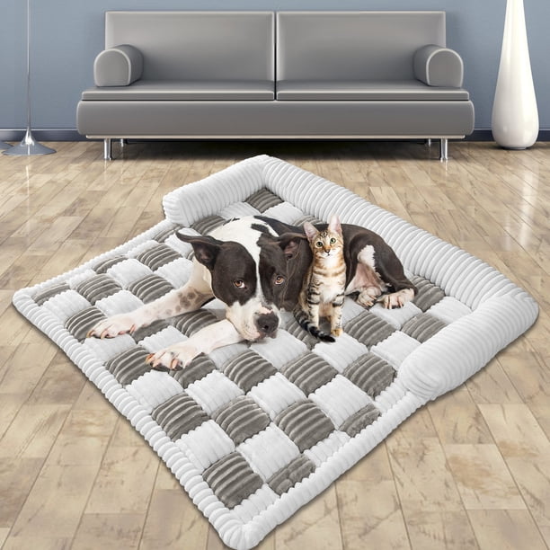 Cama ortopédica para perros con borde acolchado | Colchón de apoyo para mascotas que alivia las articulaciones | Colchoneta de felpa para jaula para perros medianos y grandes