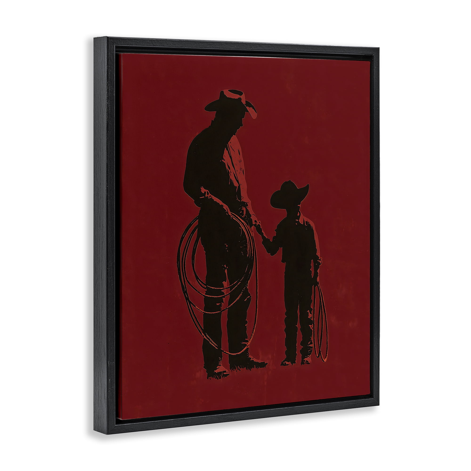Burgundy Cowboy Father & Son Black Framed Floater Canvas Wall Art, design by Arlington Prints