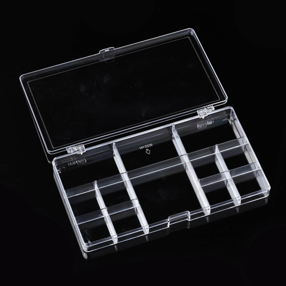 5pcs Polystyrene Bead Storage Containers with Cover and 12 Grids for Jewelry Beads Small Accessories Rectangle Clear 22x12.8x2.05cm