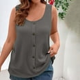 thumbnail image 2 of Women's Waffle Knit Tank Tops Casual Loose Scoop Neck Button Plus Size Sleeveless Shirts Solid Color Blouses (2XL, Dark Gray), 2 of 7