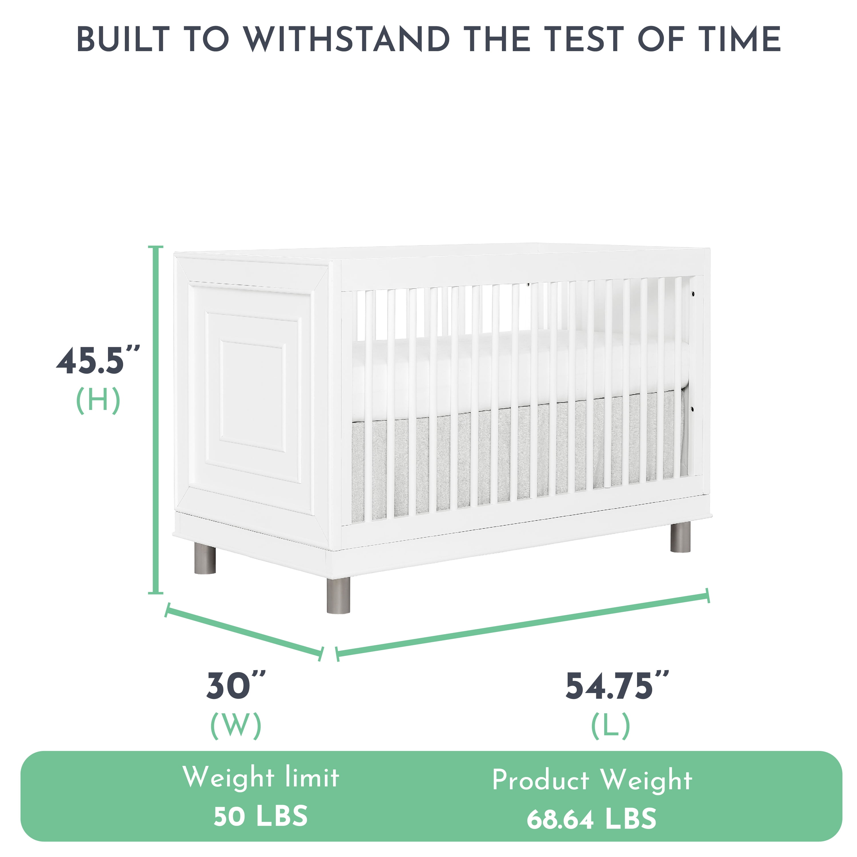 Evolur Loft Art Deco 3-In-1 Convertible Crib In White, Greenguard Gold Certified