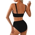 thumbnail image 4 of Women Two Bikini Swimsuit Front Twist Halter High Waist Pleated Trunks Stretchy Quick Dry Banting Suit (XL, Black), 4 of 5