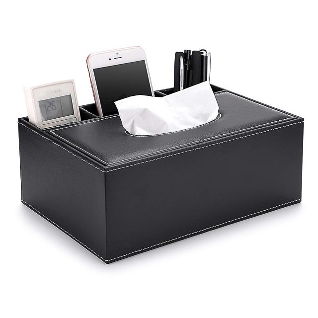 Caja de tejido rectangular de cuero PU para el hogar, caja de almacenamiento para escritorio, marrón Feliz Sencillez