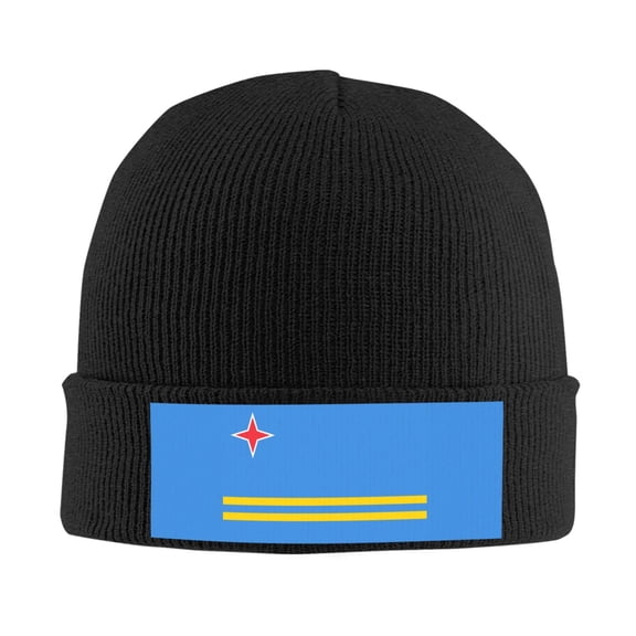 Aruba Flag Beanie Hat Men Women Warm Printed Cap Knit Beanies Hats Outdoor Winter Black