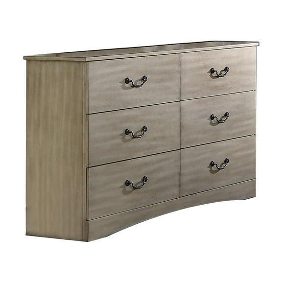 BenJara BM284305 54 in. Bran Pine Wood Scalloped Modern 6 Drawer Dresser, Light Brown