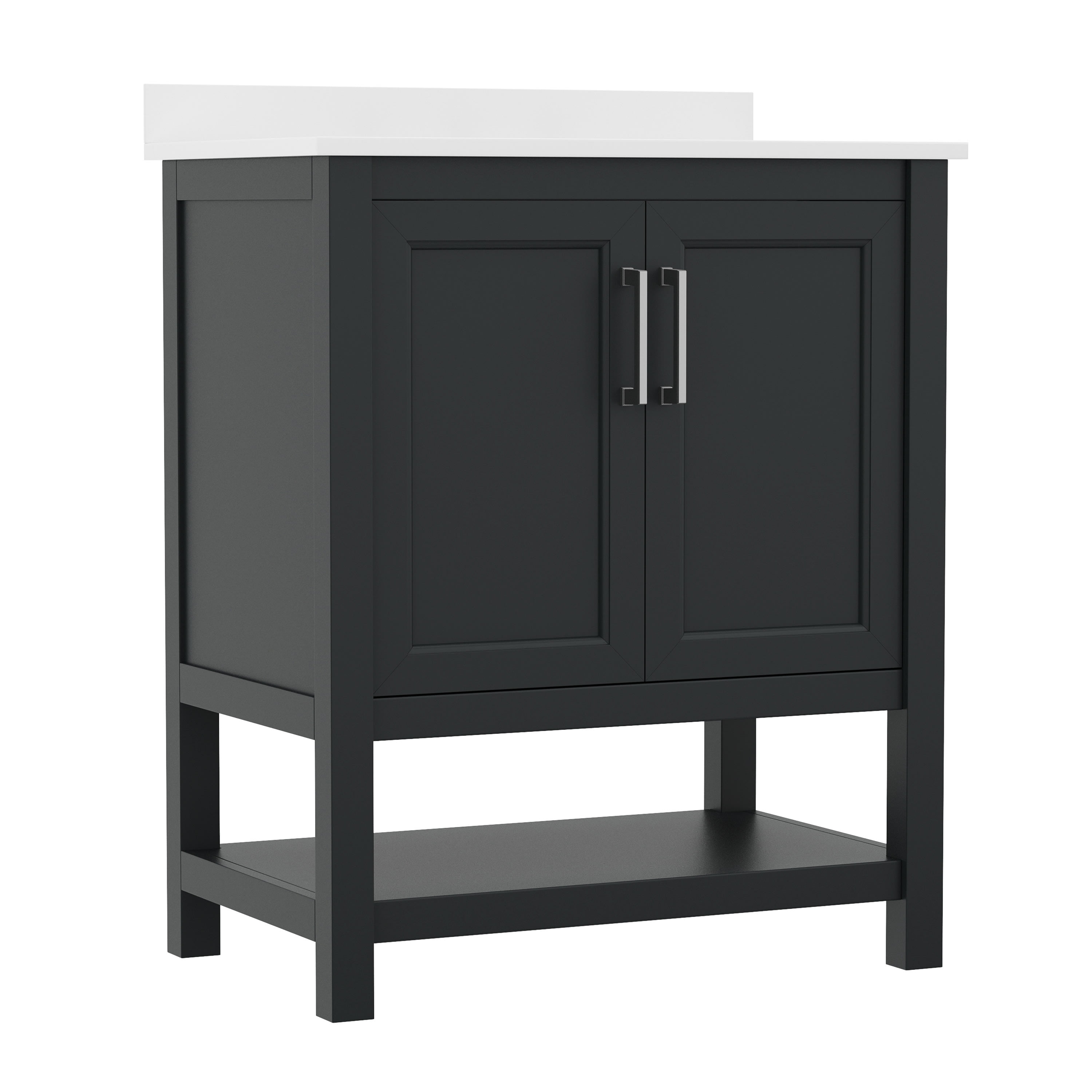 BizChair 30 Inch Bathroom Vanity with Sink Combo, Storage Cabinet with Soft Close Doors and Open Shelf, Carrara Marble Finish Countertop, Black