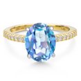 thumbnail image 3 of Gem Stone King 14K Two Tone Gold Millennium Blue Mystic Quartz and Lab Grown Diamond Engagement Ring for Women | 3.76 Cttw | Oval 11X9MM | Gemstone Birthstone | Size 8, 3 of 6