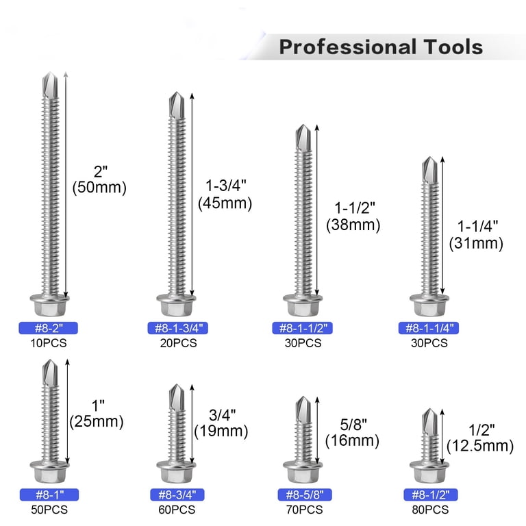 Walmart 350PCS Hex Head Screws Kit, 410 Stainless Steel, 8 Sizes