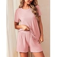 thumbnail image 4 of Ekouaer 2 Packs Womens Pajama Set Short Sleeve Sleepwear Soft Top and Shorts Pjs Casual Outfits Lounge Set with Pockets, 4 of 6