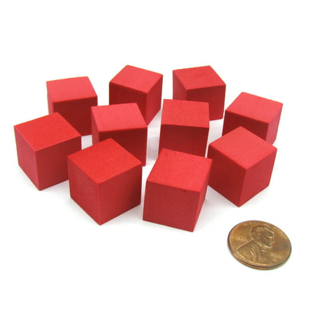 Koplow Games Pack of 10 16mm Blank Foam Dice Cubes with Square Corners - Red