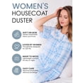 thumbnail image 2 of Casual Nights Women's Snap Front House Dress, Lightweight Short Sleeve Cotton-Poly Knit Duster Robe with Pockets, Mid-Calf, Plaid Light Blue XX-Large, 2 of 6