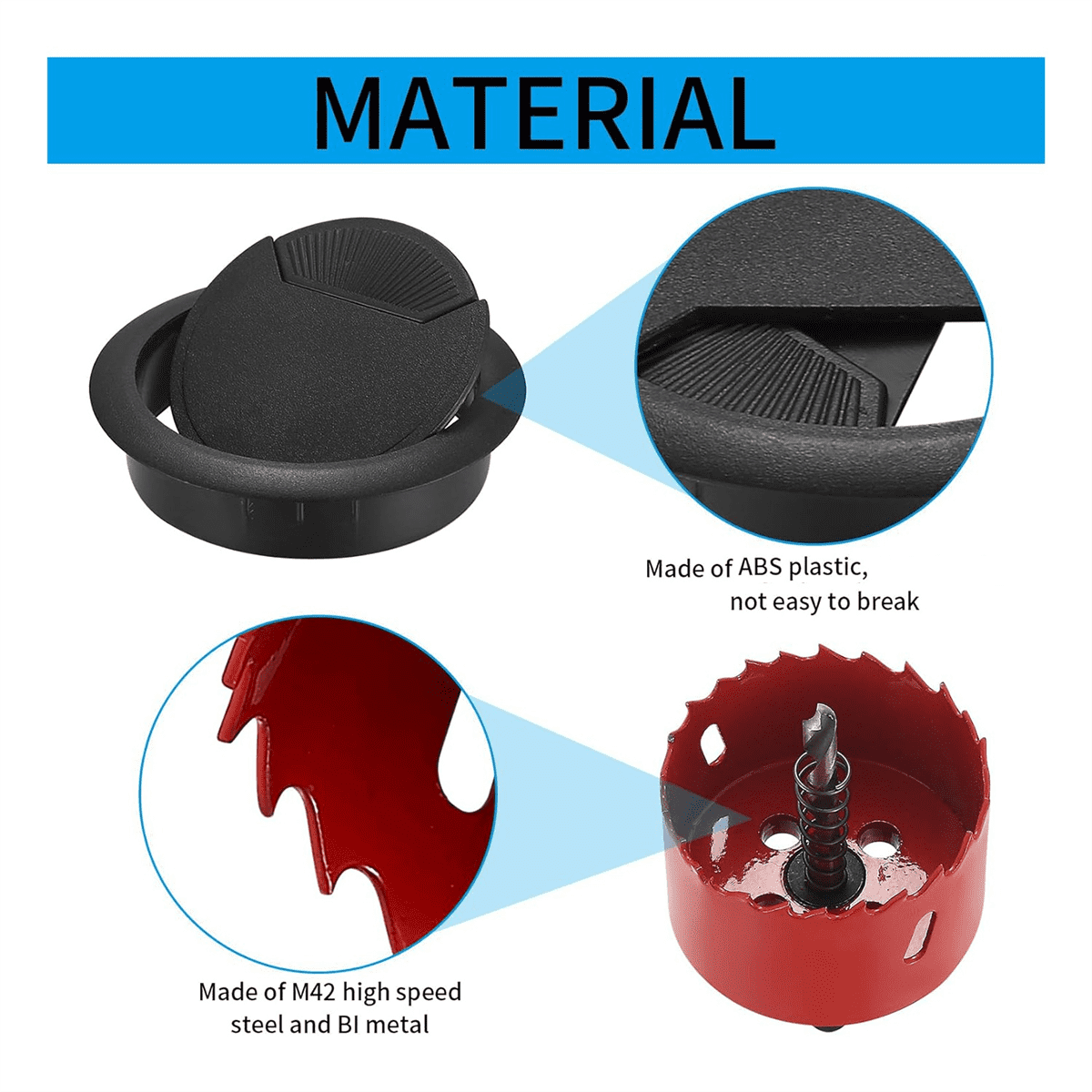 20-Pack Cable Grommet Desk, Cable Pass-Through, 60mm Plastic Cable Cover with 1 X Hole Saw, Black Cable Outlet Round