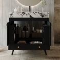 thumbnail image 3 of 30" Waterproof Wood Bathroom Organizer, Space-Saving Freestanding Cabinet with Marble Top, Retro Bathroom Vanity with Ceramic Sink for Bathroom, Black,Gold,White, 3 of 9