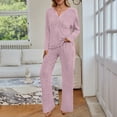 thumbnail image 4 of SUNBS Lounge Sets for Women 2 Piece Casual Outfits Long Sleeve Henley Top Wide Leg Pants Tracksuit with Pockets, 4 of 9