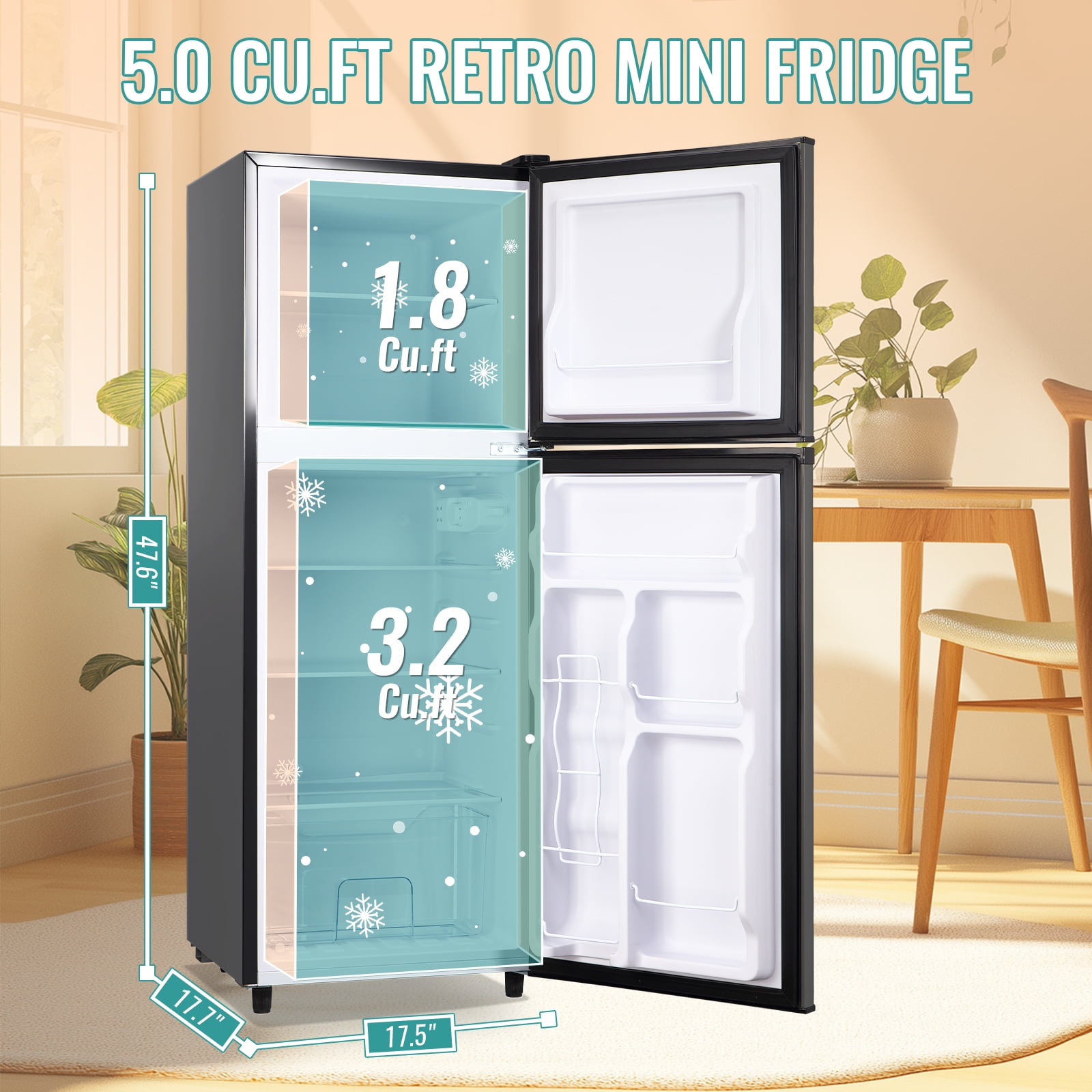 TACOOL Refrigerator with Top Freezer 4.5Cu.ft Two Door Small Mini Fridge with Extra Drink Space for Home Office Dorm Grey