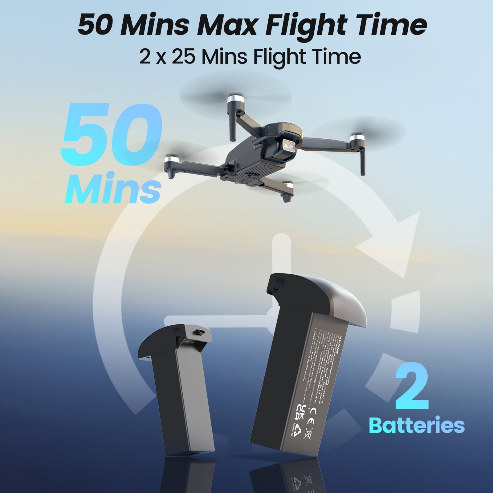 Drones with Camera for Adults 4K, Wefone WF31 GPS Foldable Quadcopter for Beginners with Brushless Motor, 2 Batteries for 50 Min Flight Time, Black