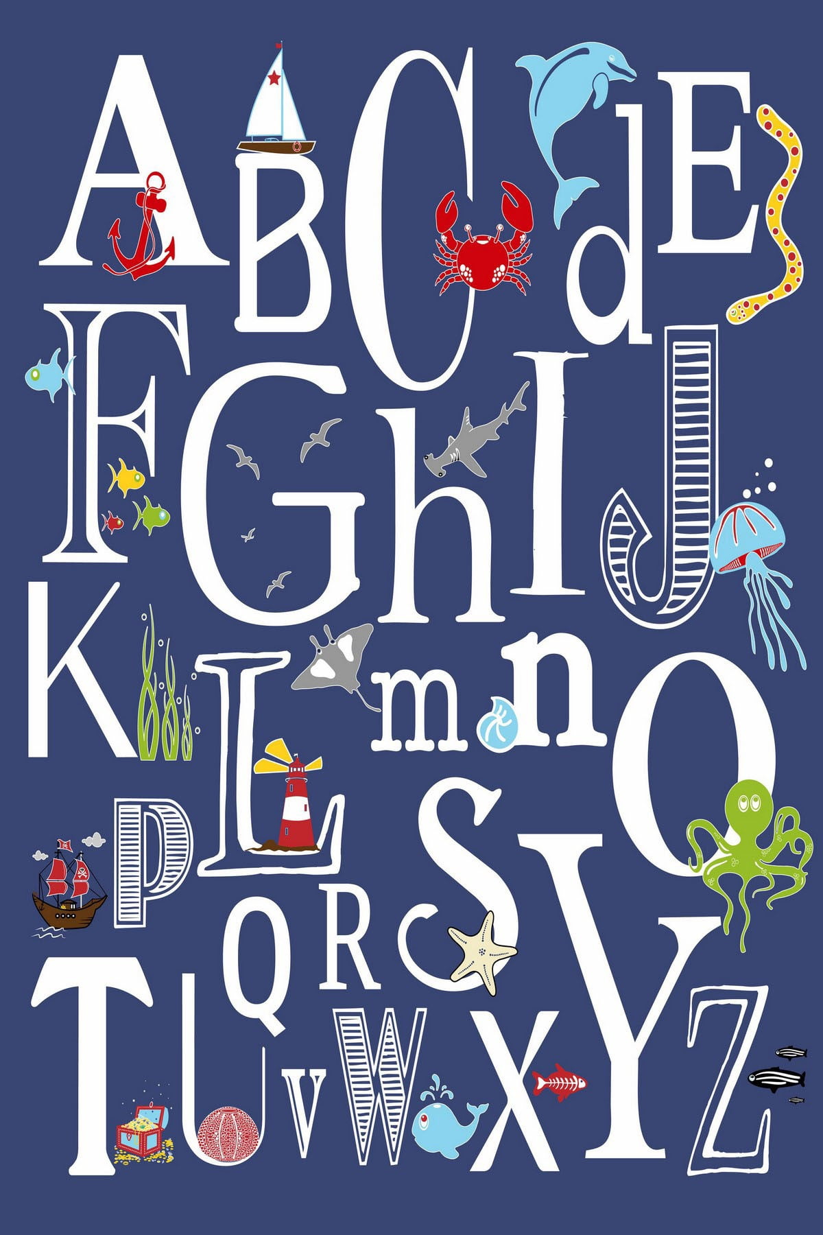 "Abc Nautical Navy" Painting Print on Wrapped Canvas