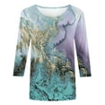 thumbnail image 4 of EQWLJWE Hauts d'Été pour Femmes Hauts pour Femmes en Liquidation Mode Féminine Manches Courtes Col Rond Rétro Imprimé Hauts Amples Blouse Manches Trois Quarts, 4 of 4