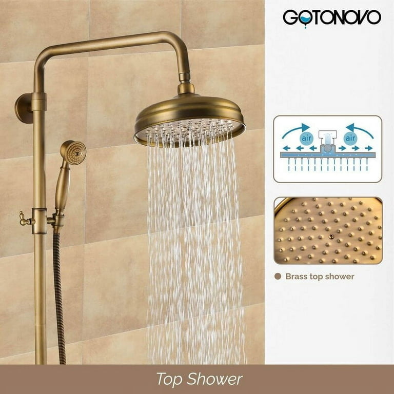 Unlacquered Brass Exposed shower Head with Handheld, Brass Shower