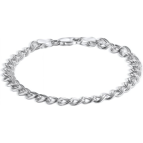 PORI JEWELERS 925 Sterling Silver 4mm Charm Link Chain Anklet - Available in Silver or Yellow 9"