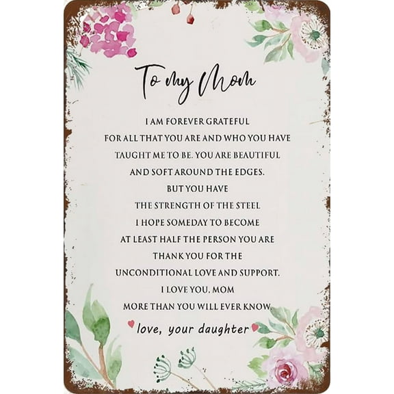 Tin Sign 12x16 Inch Mother Sign Gifts From Daughter, Rustic Floral I Love You Mom Tin Sign Signs For Mother's Day Birthday Tin Sign Plaque Hanging Sign Home Decor