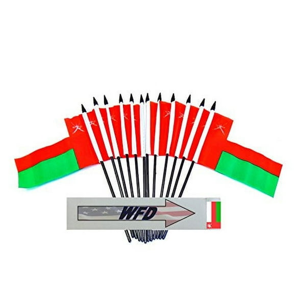 Pack of 12 4"x6" Oman Polyester Miniature Desk & Little Table Flags, 1 Dozen 4"x 6" Omani Small Mini Hand Waving Stick Flags