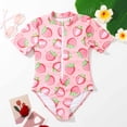 thumbnail image 6 of Fesfesfes Children's Cute Strawberry Print Short Sleeve Swimsuit with Zipper 8-14 Years Girls Bathing Suits for Every Summer Beach,Pool(Pink,13-14 Years), 6 of 9