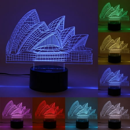 Moaere 3D Lamp Sydney Opera House Led Illusion Light 3D Night Light USB Acrylic Colorful LED Table Desk Christmas Decoration Gift Toy Deal of the