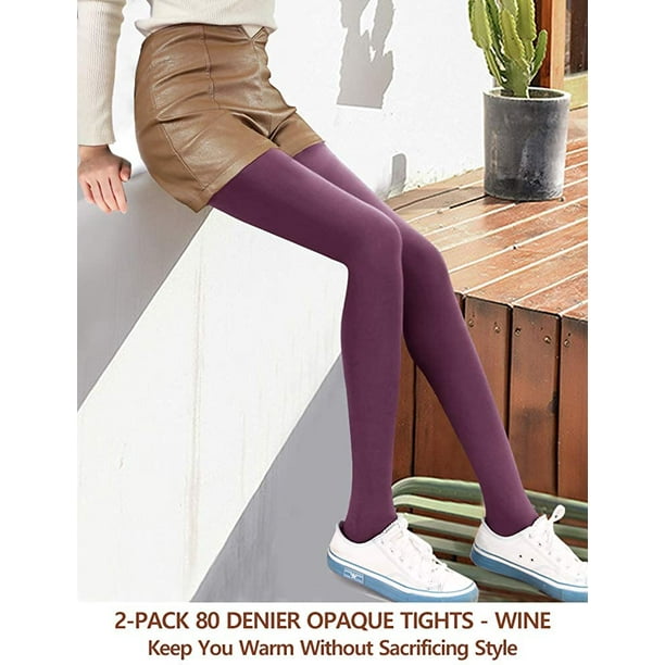 AIMTYD 80D Opaque Tights For Women - 80 Denier Pantyhose Solid Footed  Tights [Pack of 2] Wine - Opaque & Stretchy Large-X-Large