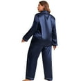 thumbnail image 2 of Baywell Women's Classic Button Down Long Satin Silk Pajama Set Solid Color Plus Size Loungewear Mother's Day Gift XL-5XL, 2 of 9