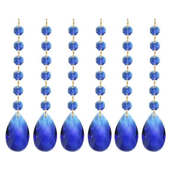 Uxcell Teardrop Crystal Chandelier Pendants Beads, 6 Pack 160mm Length 38mm Prisms Parts Beads Dark Blue