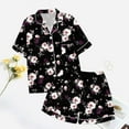thumbnail image 3 of GEWSEY Womens Pajamas Set Summer Short Sleeve Pjs Button Down Loungewear Soft Sleepwear (Black, S), 3 of 5